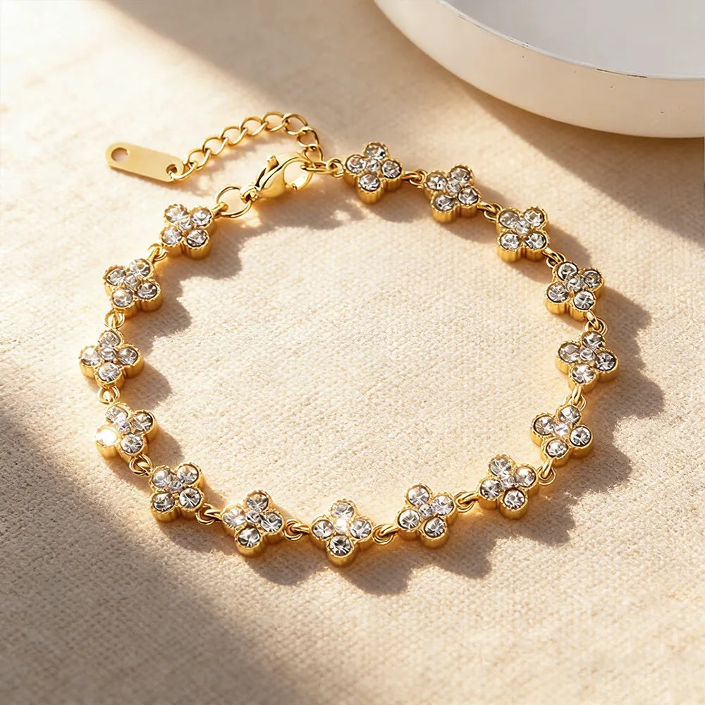 Bracelet ajustable fleurs zircon - Harmonia Ibiza