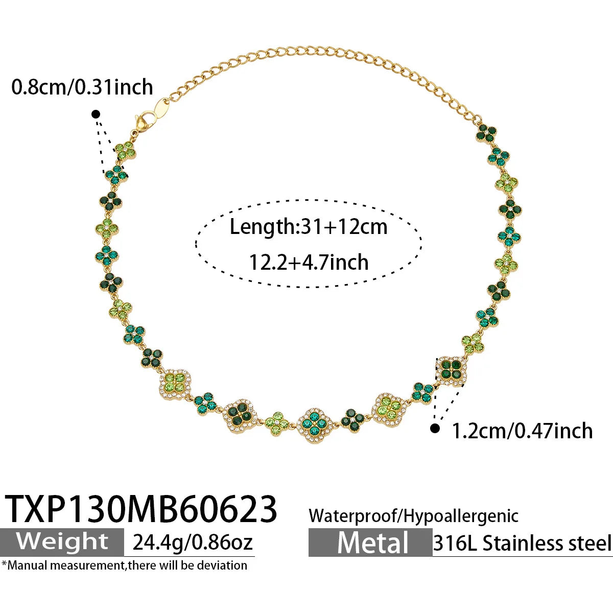 Parure zircons colorés – Collier – vert