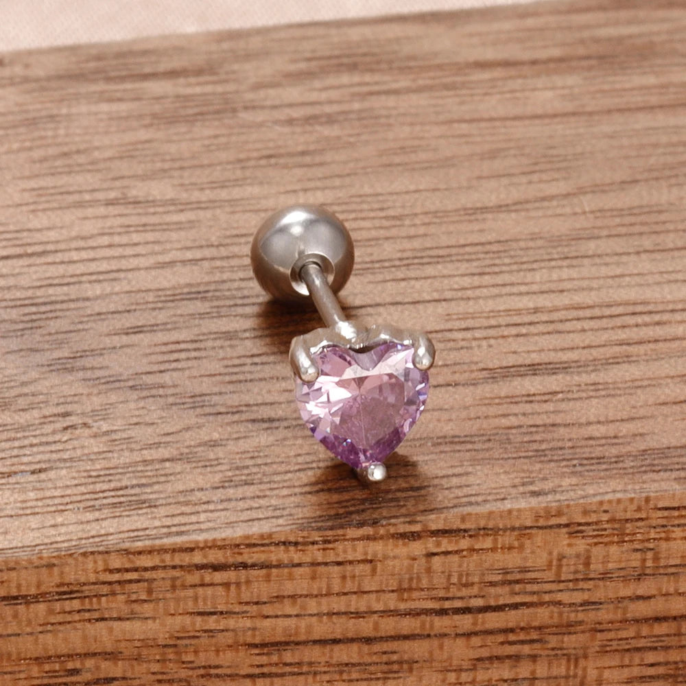 Puces d'oreilles cœur zircon – Argenté – violet