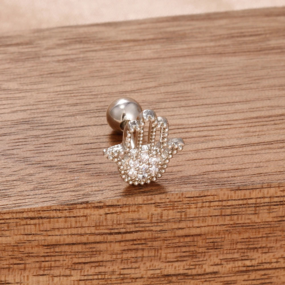 Puces d'oreilles cœur zircon – Argenté – blanc (modèle 3)