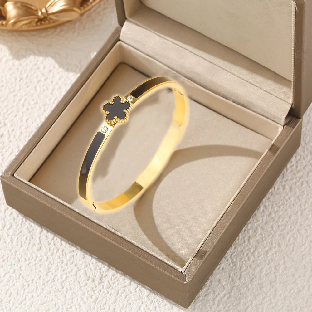 Bracelet ouvert fleur acier inoxydable - Harmonia Ibiza