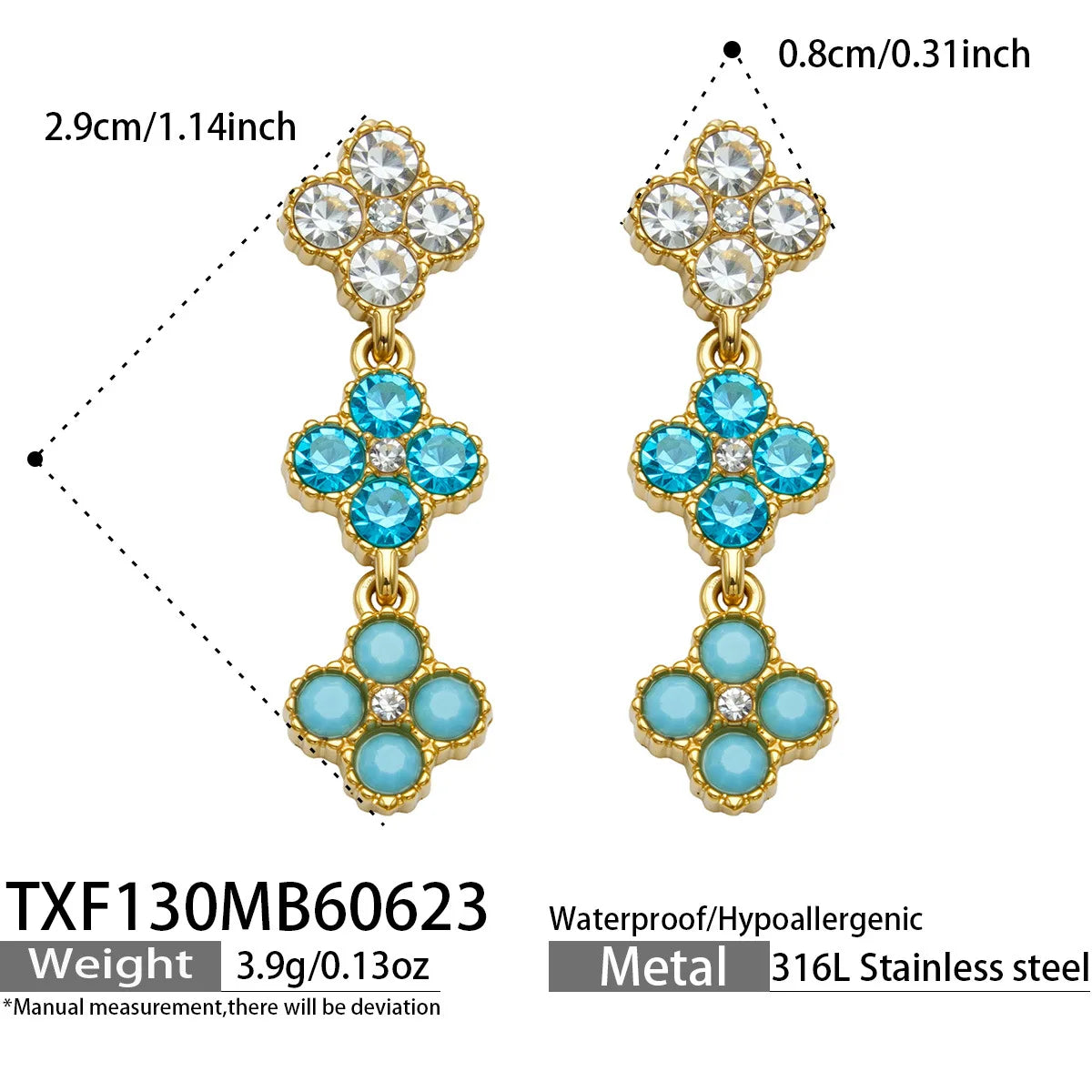 Parure zircons colorés – Boucles d'oreilles – bleu clair