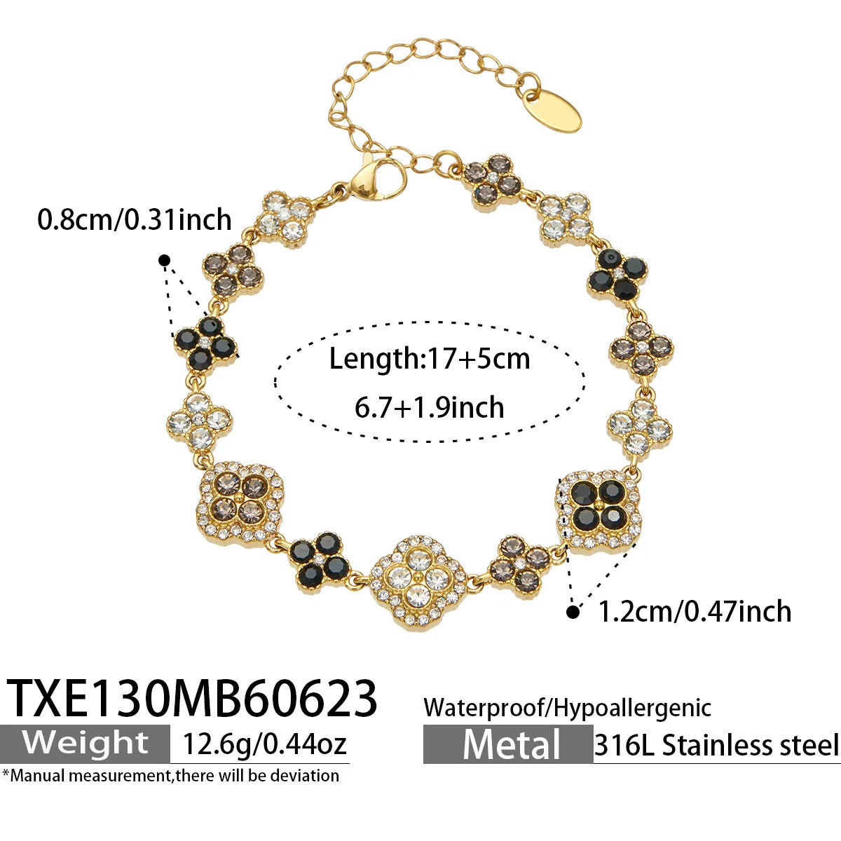 Parure zircons colorés – Bracelet – noir