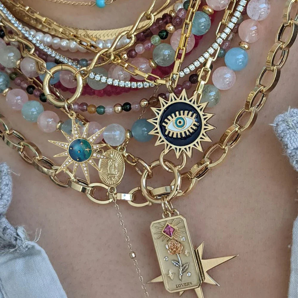 Collier pendentif cœur, étoile et mauvais œil – vue 3