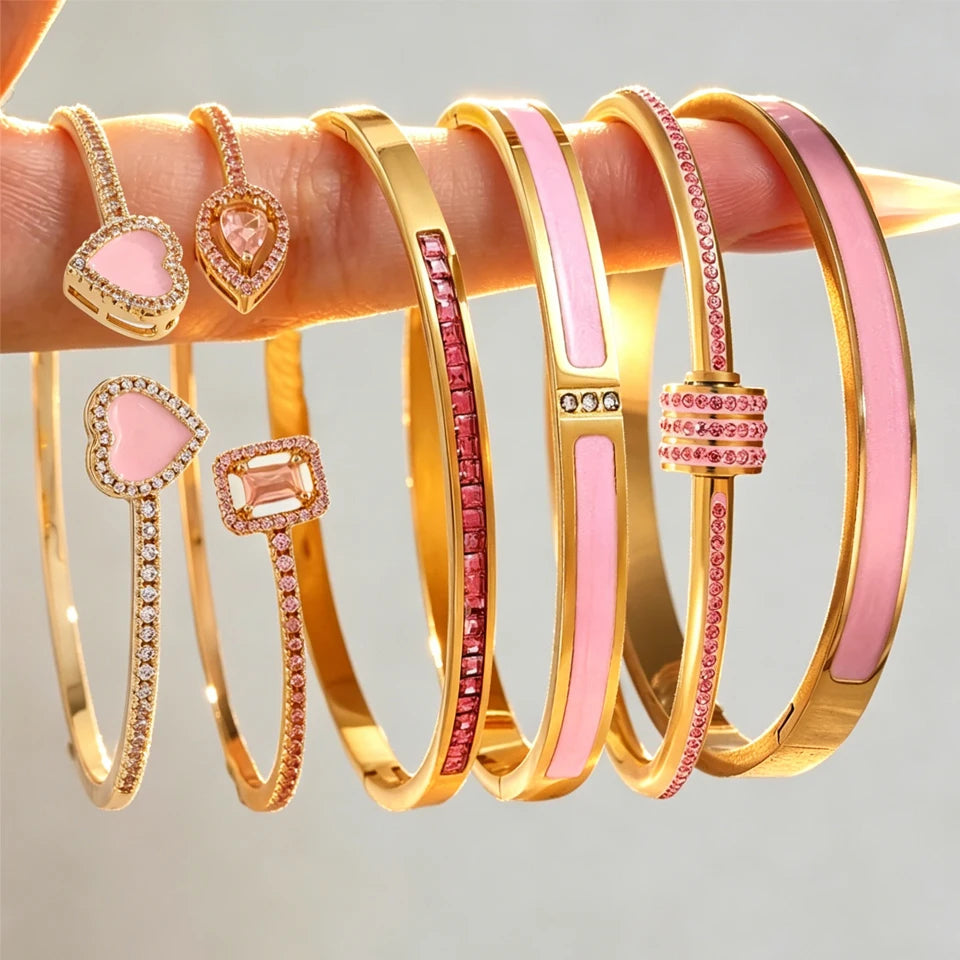 Bracelets dorés zircon rose - Harmonia Ibiza