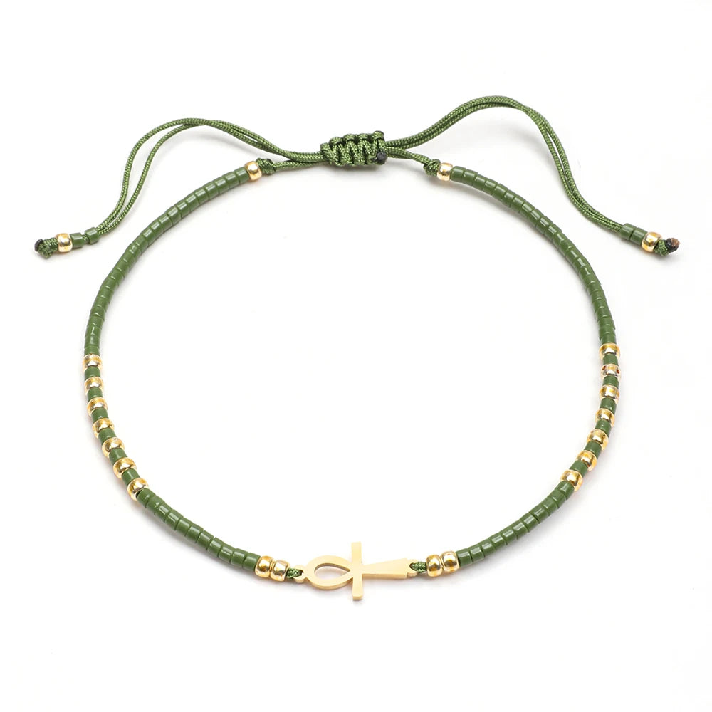 Bracelet fin perles de verre colorées – Vert