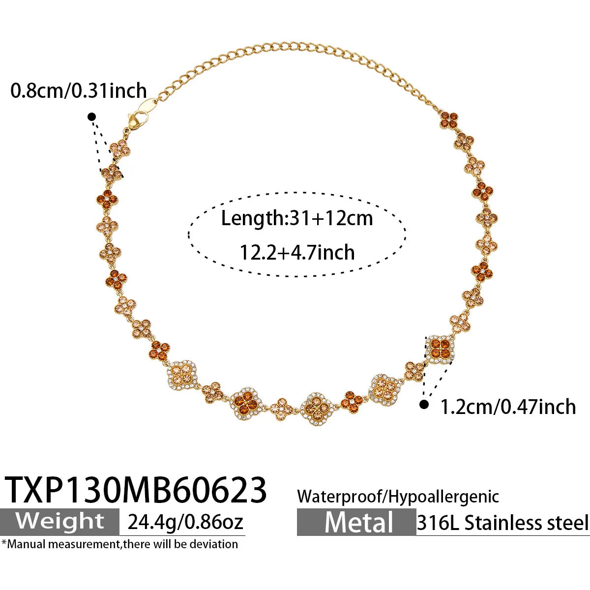 Parure zircons colorés – Collier – champagne