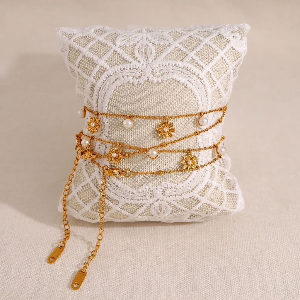 Collier perle et fleur vintage – vue 4