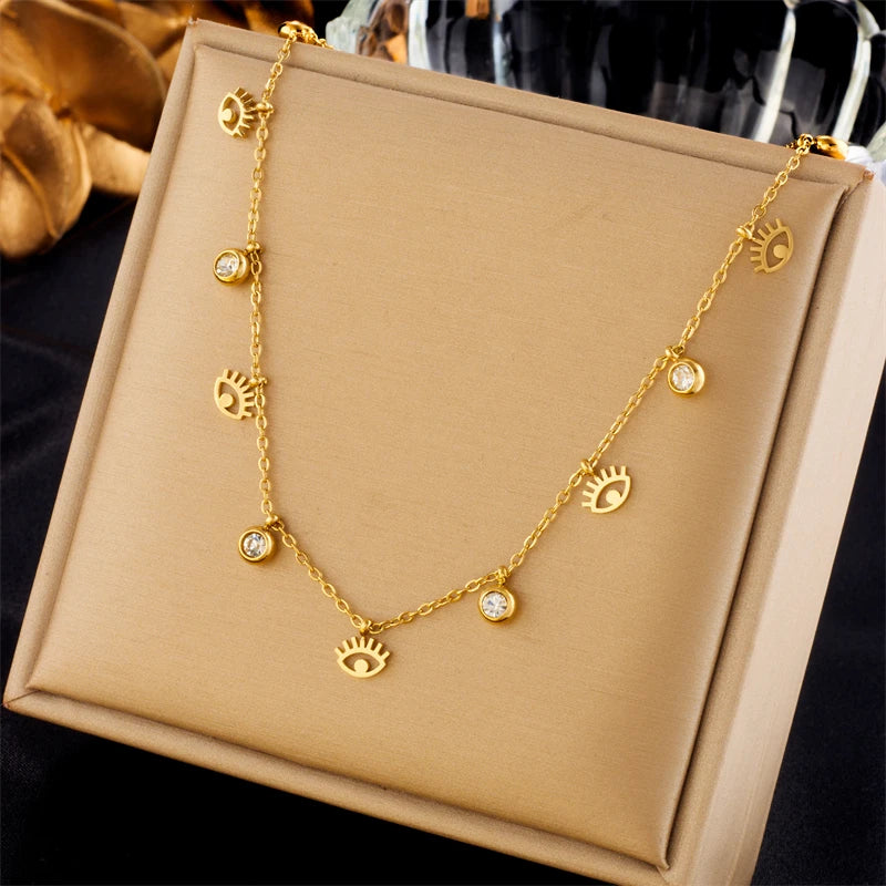 Collier acier inoxydable pendentif œil cristal - Harmonia Ibiza