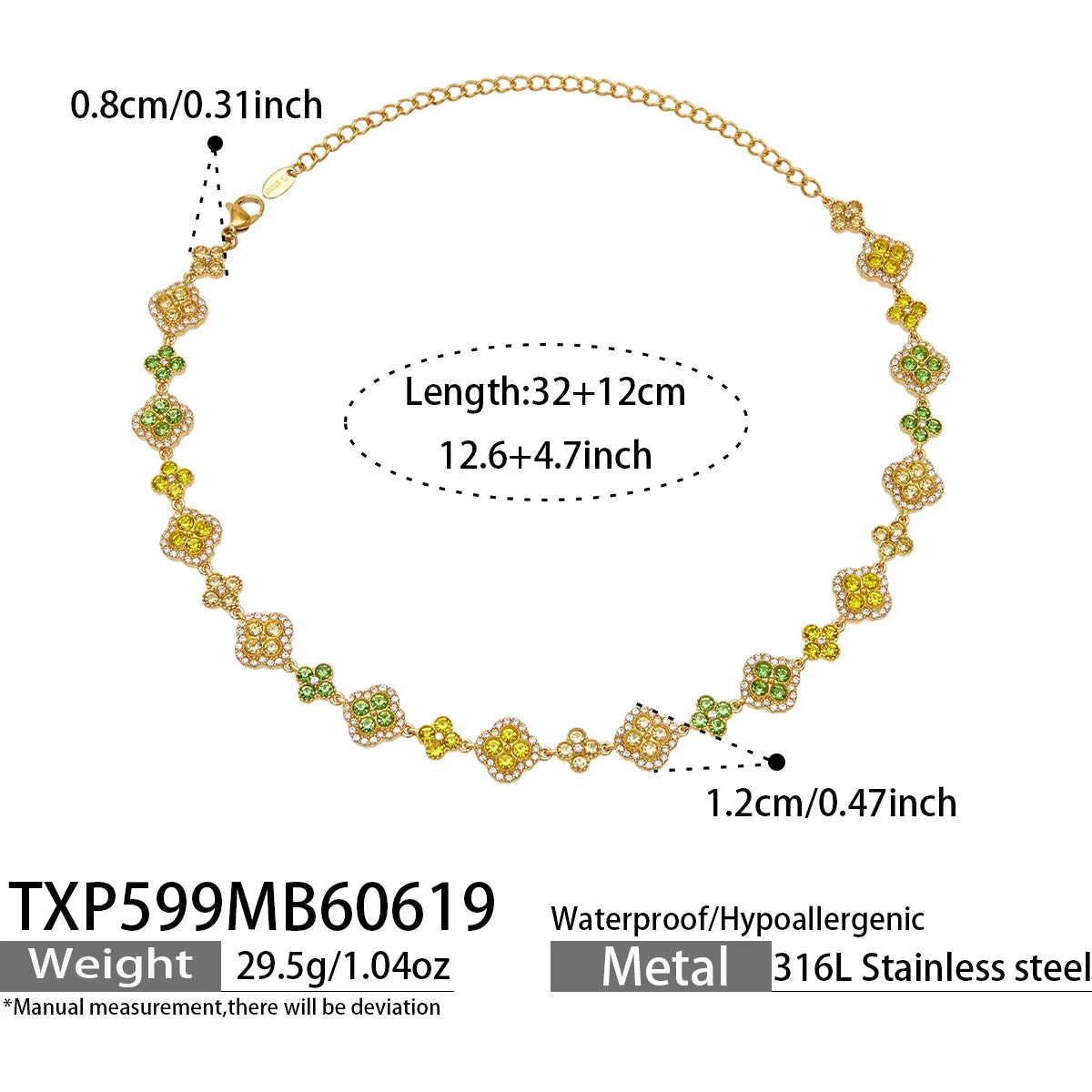 Parure zircons multicolores – Collier – coloris F