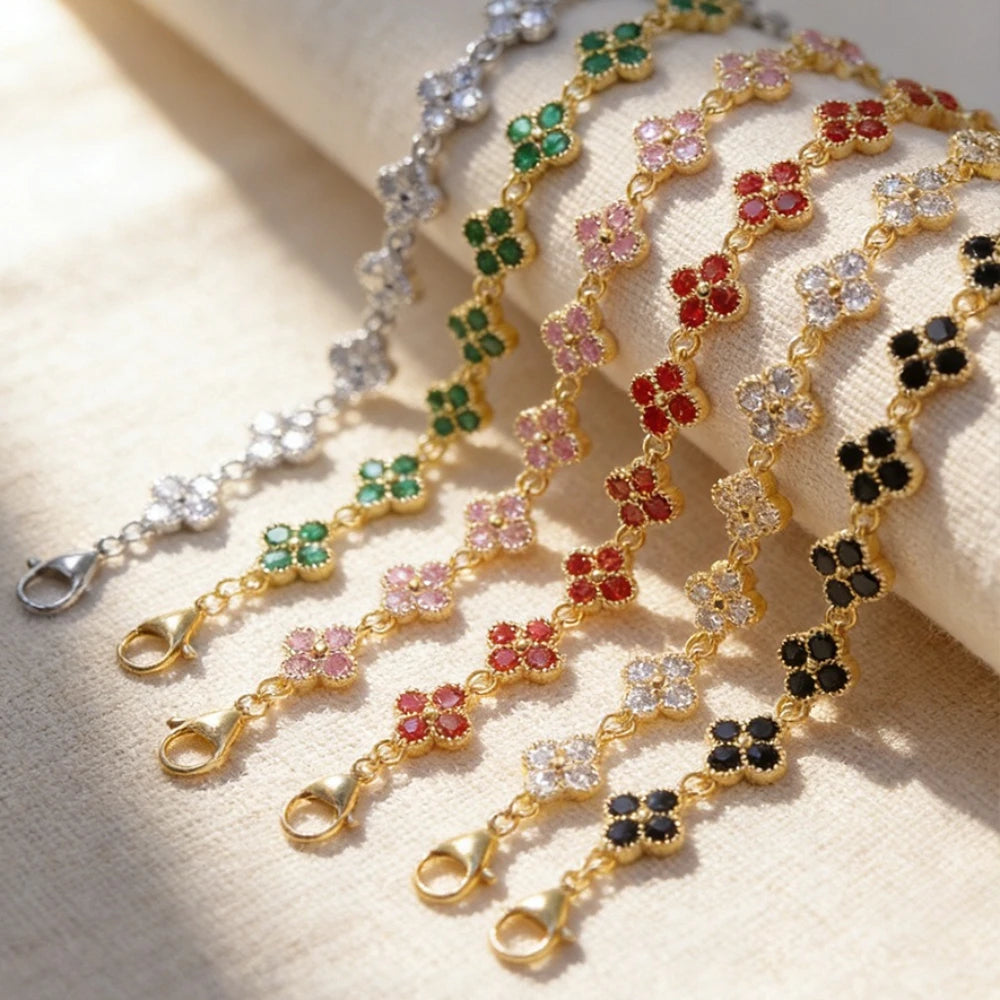 Bracelet ajustable fleurs zircon - Harmonia Ibiza