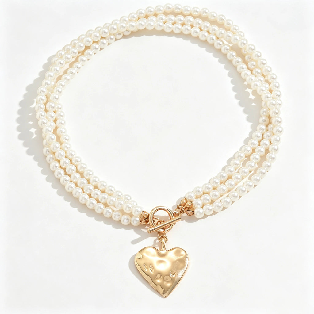 Collier multi-rangs perles cœur martelé - Harmonia Ibiza
