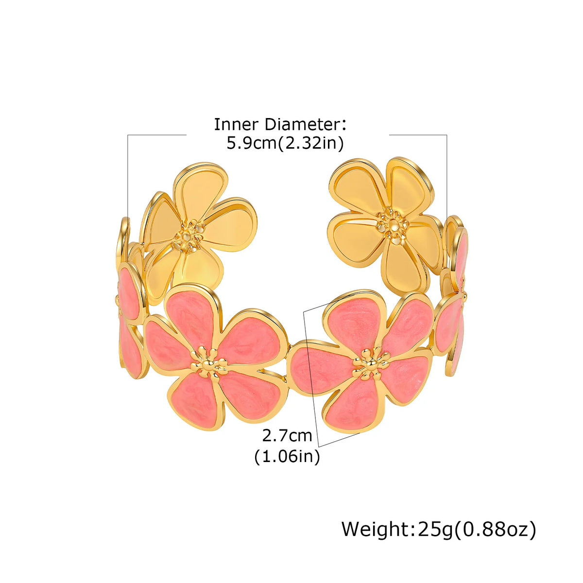 Bracelet jonc ouvert émail floral – Rose