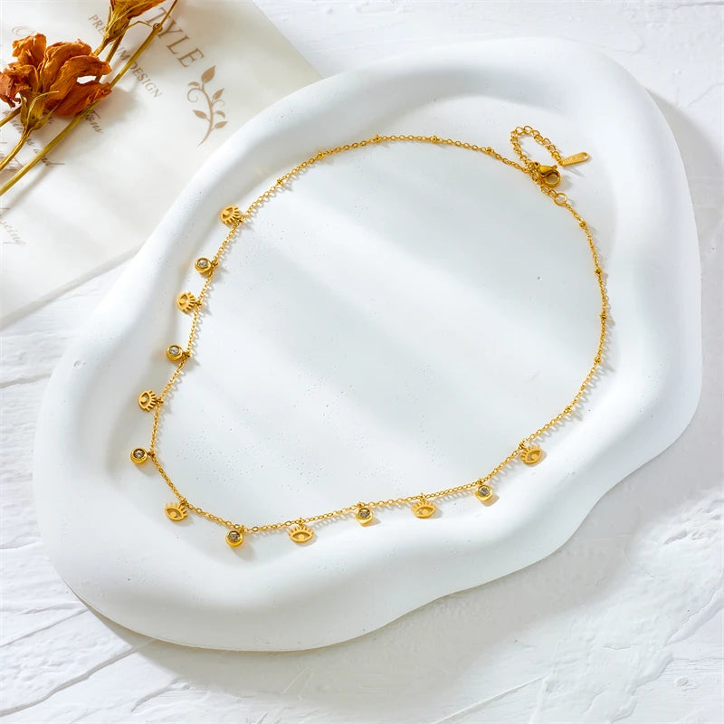 Collier acier inoxydable pendentif œil cristal - Harmonia Ibiza