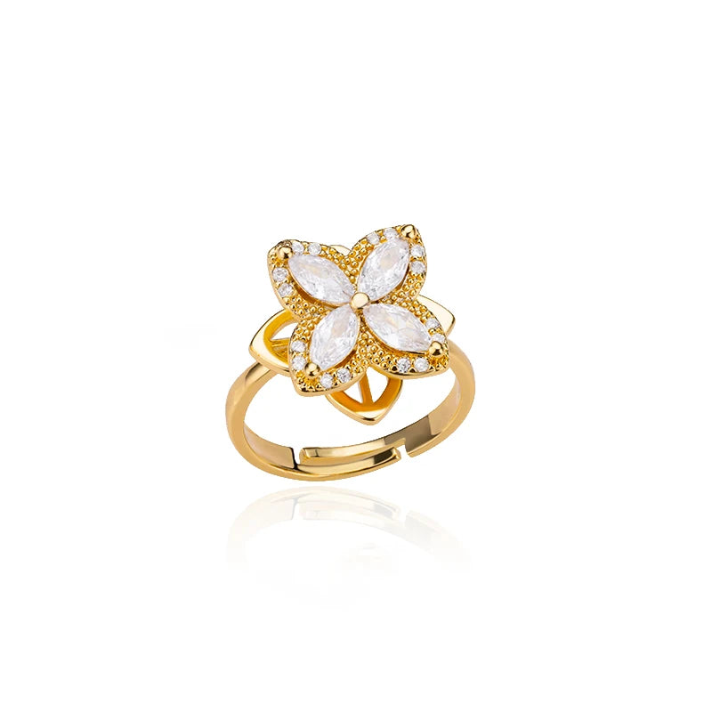 Bague anti-stress spinner trèfle doré – modèle 6