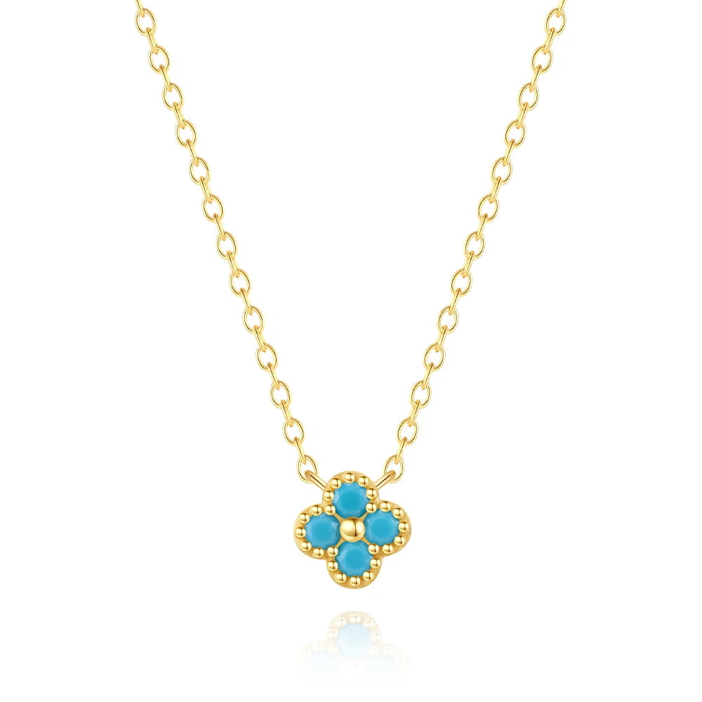 Collier trèfle porte-bonheur turquoise – Modèle 1 / 45 cm