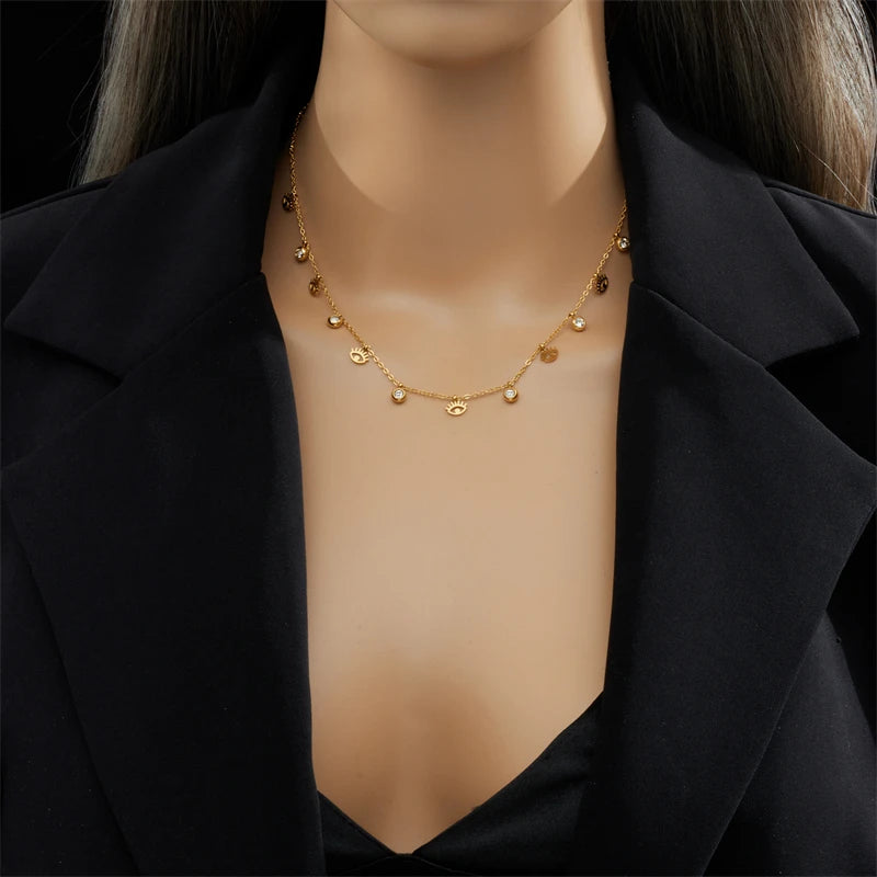 Collier acier inoxydable pendentif œil cristal - Harmonia Ibiza