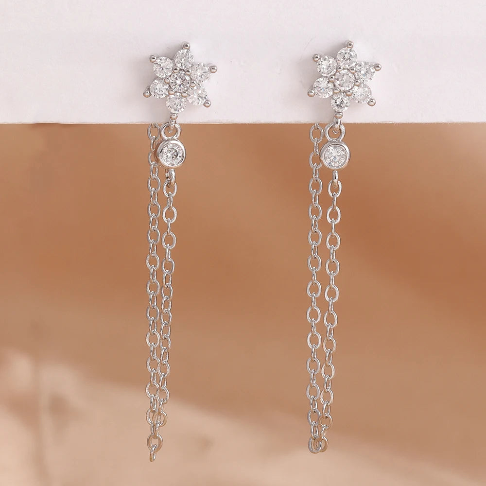 Boucles d'oreilles pendantes étoiles zircon – Argenté – modèle 3