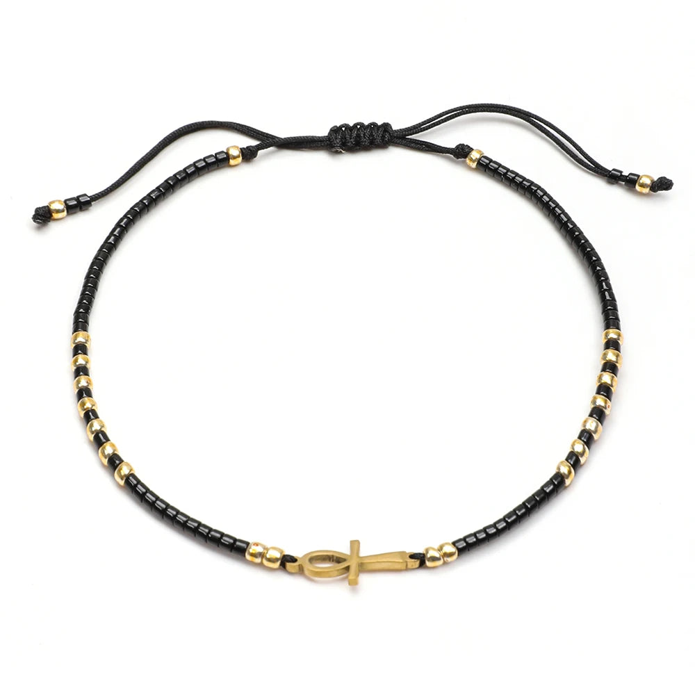 Bracelet fin perles de verre colorées – Noir