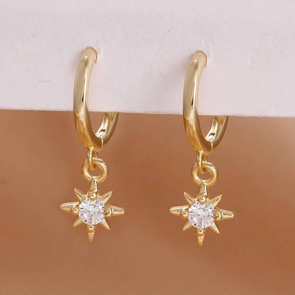 Boucles d'oreilles pendantes étoiles zircon – Doré – modèle 5