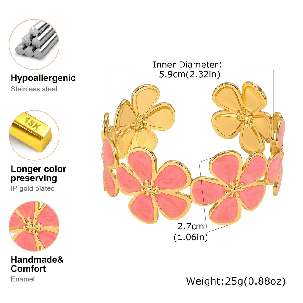 Bracelet jonc ouvert émail floral – vue 6
