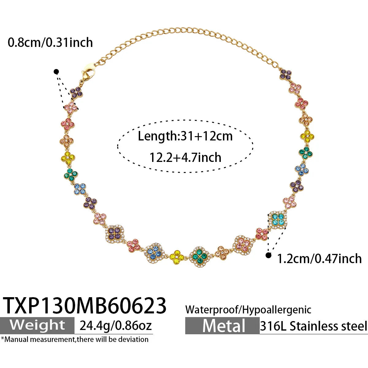 Parure zircons colorés – Collier – multicolore