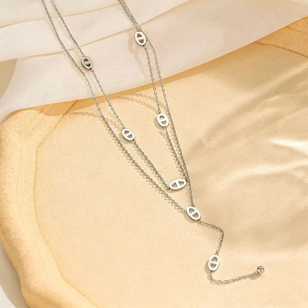 Collier long en Y maillons ovales – Argenté