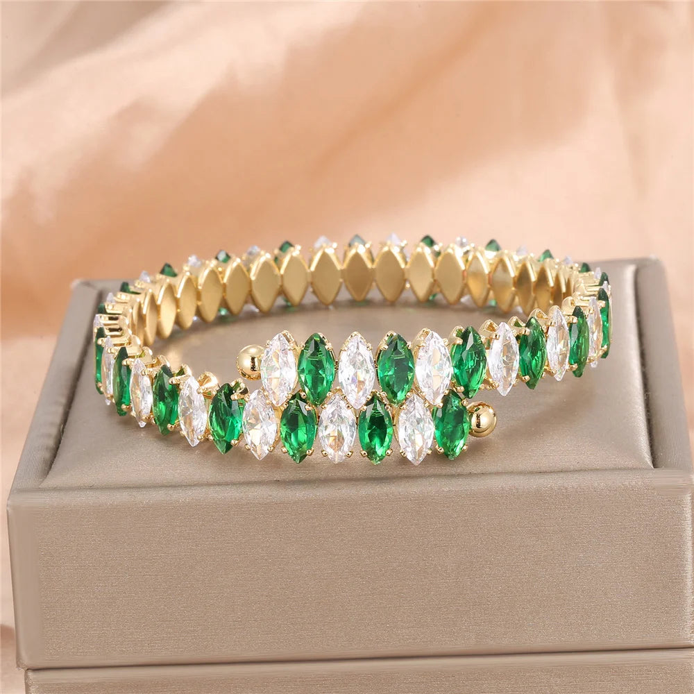 Bracelet ajustable pierres colorées – Vert et blanc