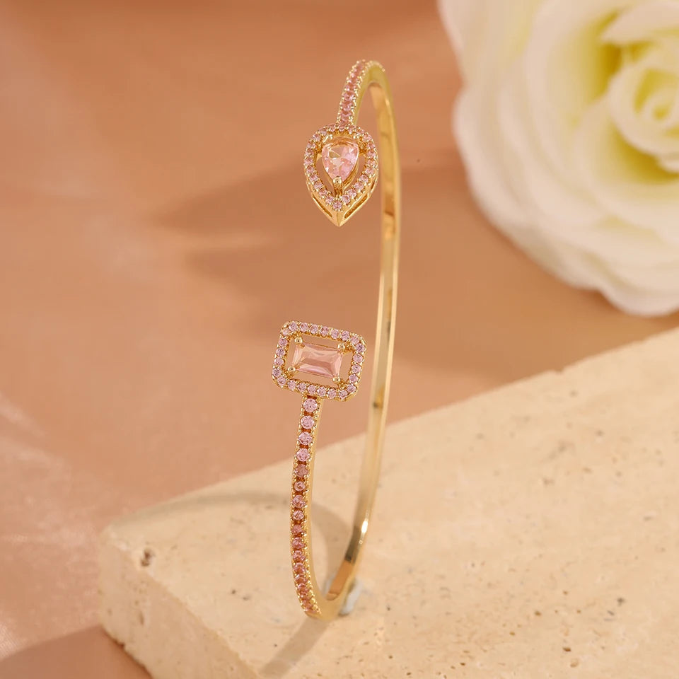 Bracelets dorés zircon rose - Harmonia Ibiza