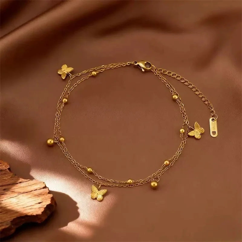 Bracelet à breloques fleurs doré – vue 3