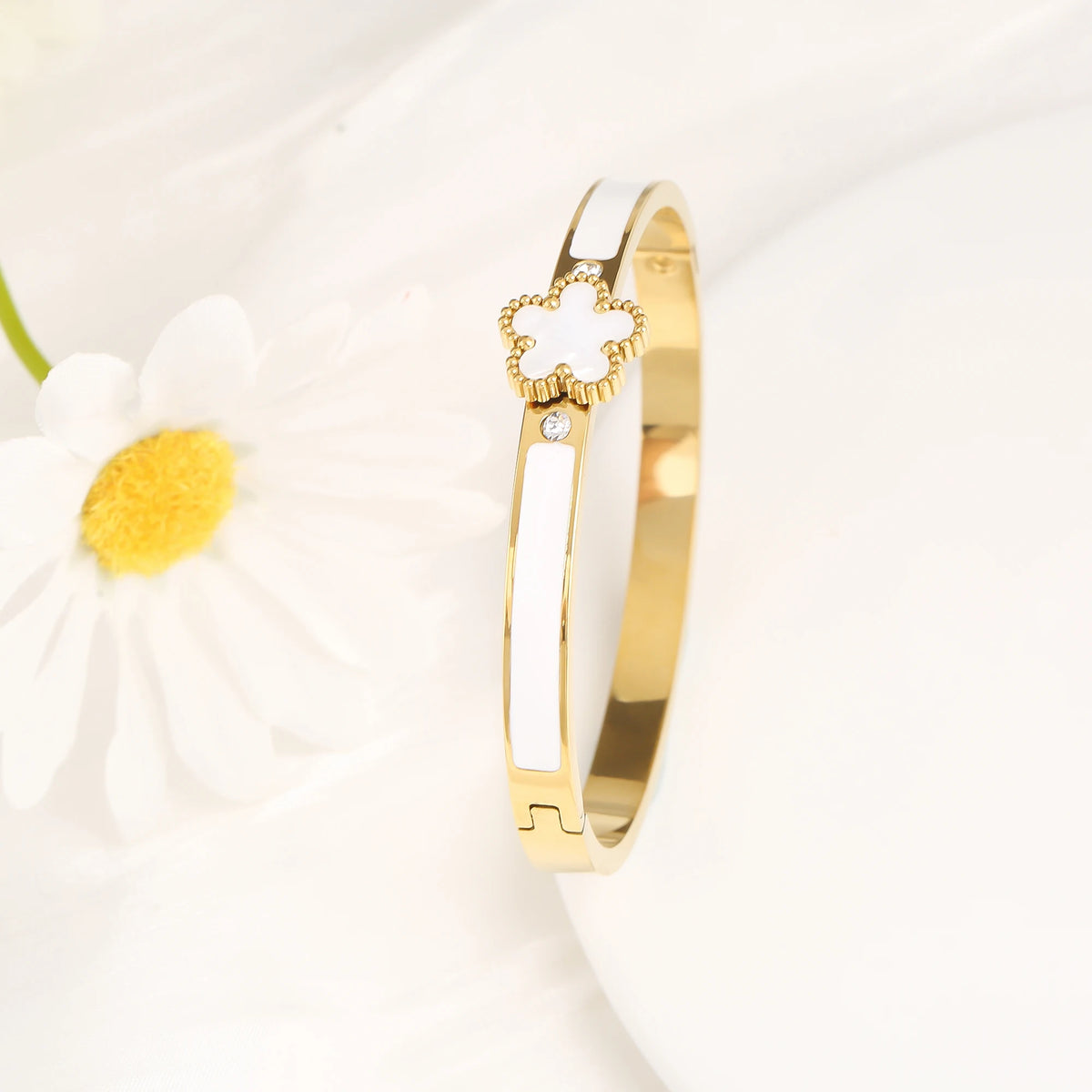 Bracelet ouvert fleur acier inoxydable - Harmonia Ibiza