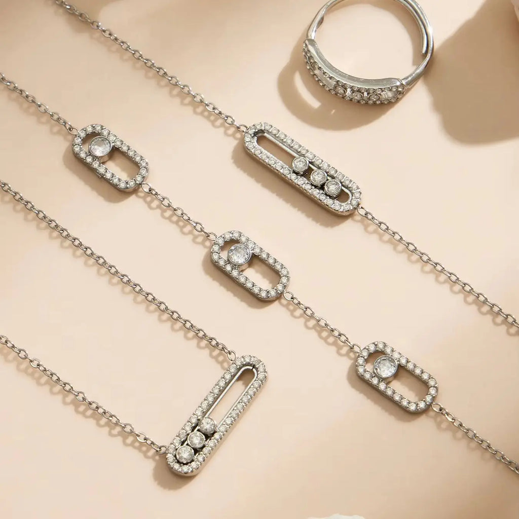 Parure collier, bracelet et bague zircon – vue 2