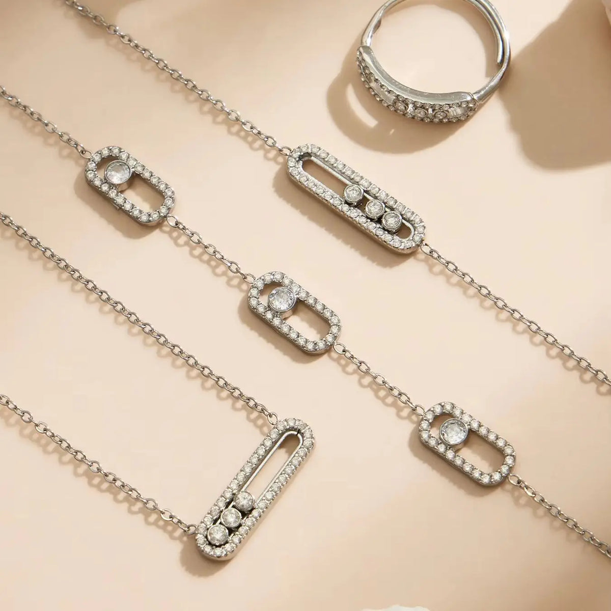 Parure collier, bracelet et bague zircon – vue 2