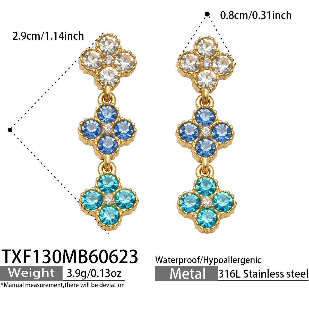 Parure zircons colorés – Boucles d'oreilles – bleu