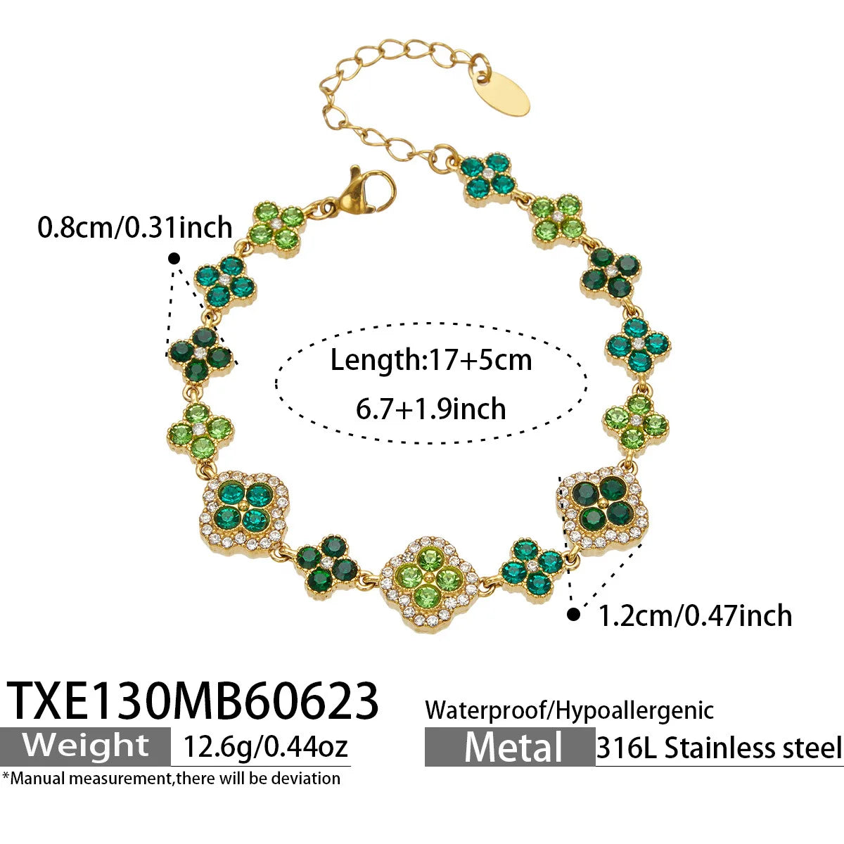 Parure zircons colorés – Bracelet – vert