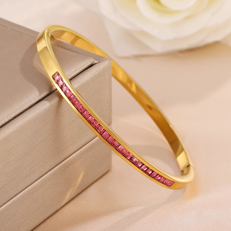 Bracelets dorés zircon rose - Harmonia Ibiza