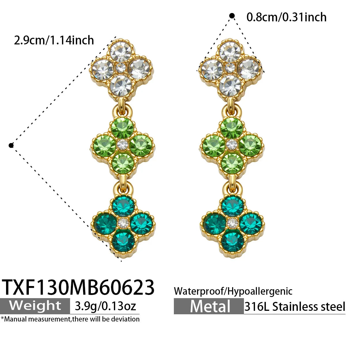 Parure zircons colorés – Boucles d'oreilles – vert