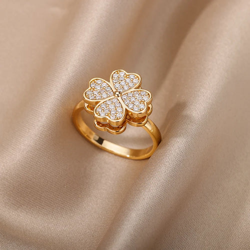 Bague anti-stress spinner trèfle doré – vue 2