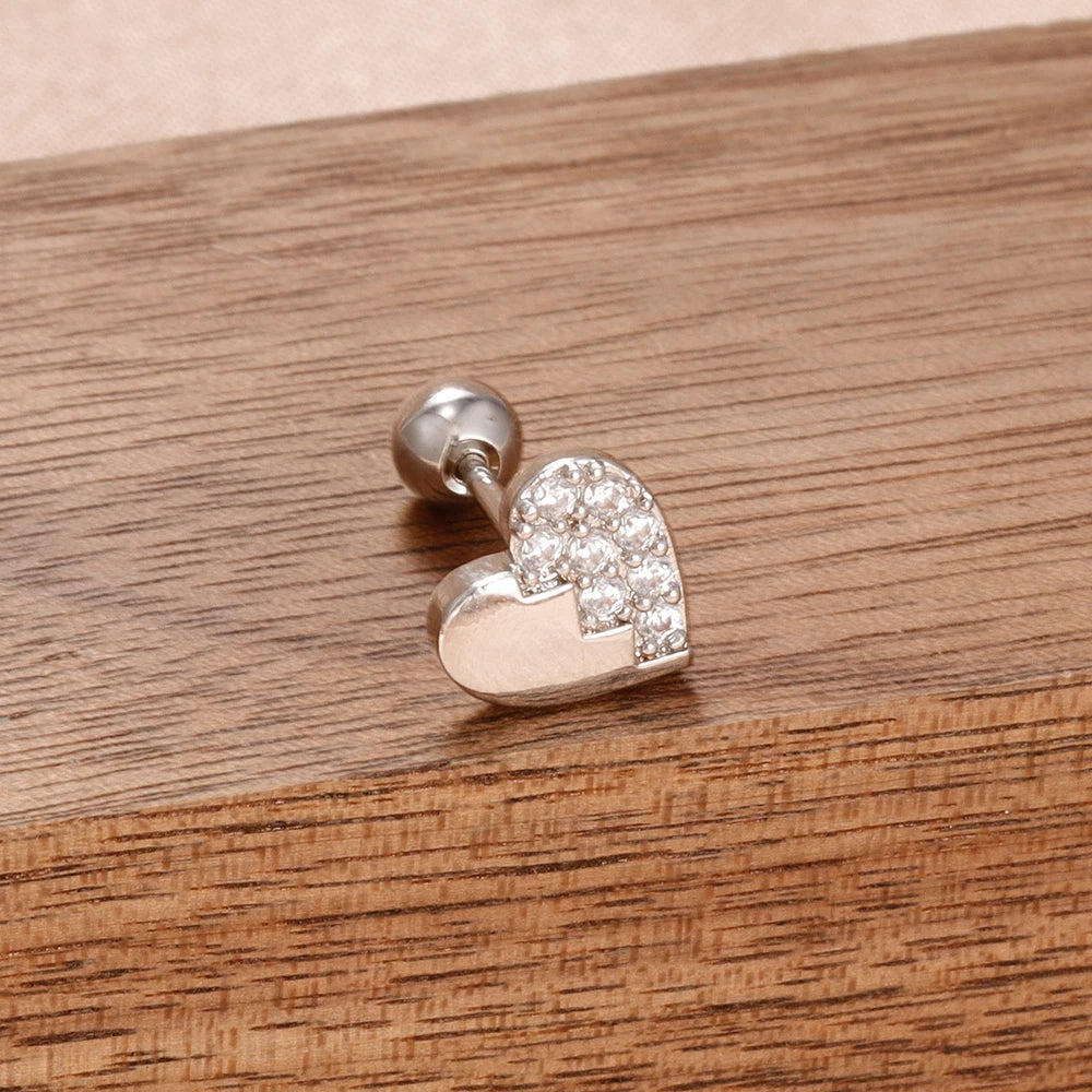 Puces d'oreilles cœur zircon – Argenté – blanc (modèle 6)