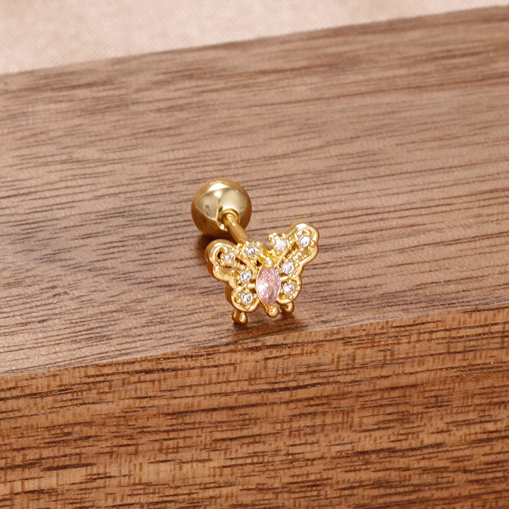 Puces d'oreilles cœur zircon – Doré – blanc (modèle 3)