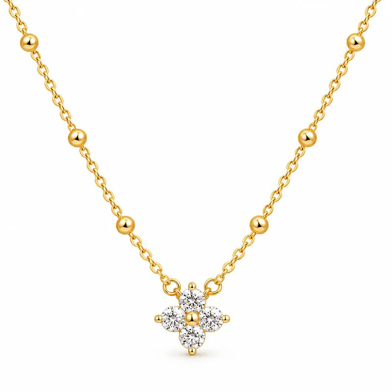 Collier pendentif trèfle strass doré – vue 2