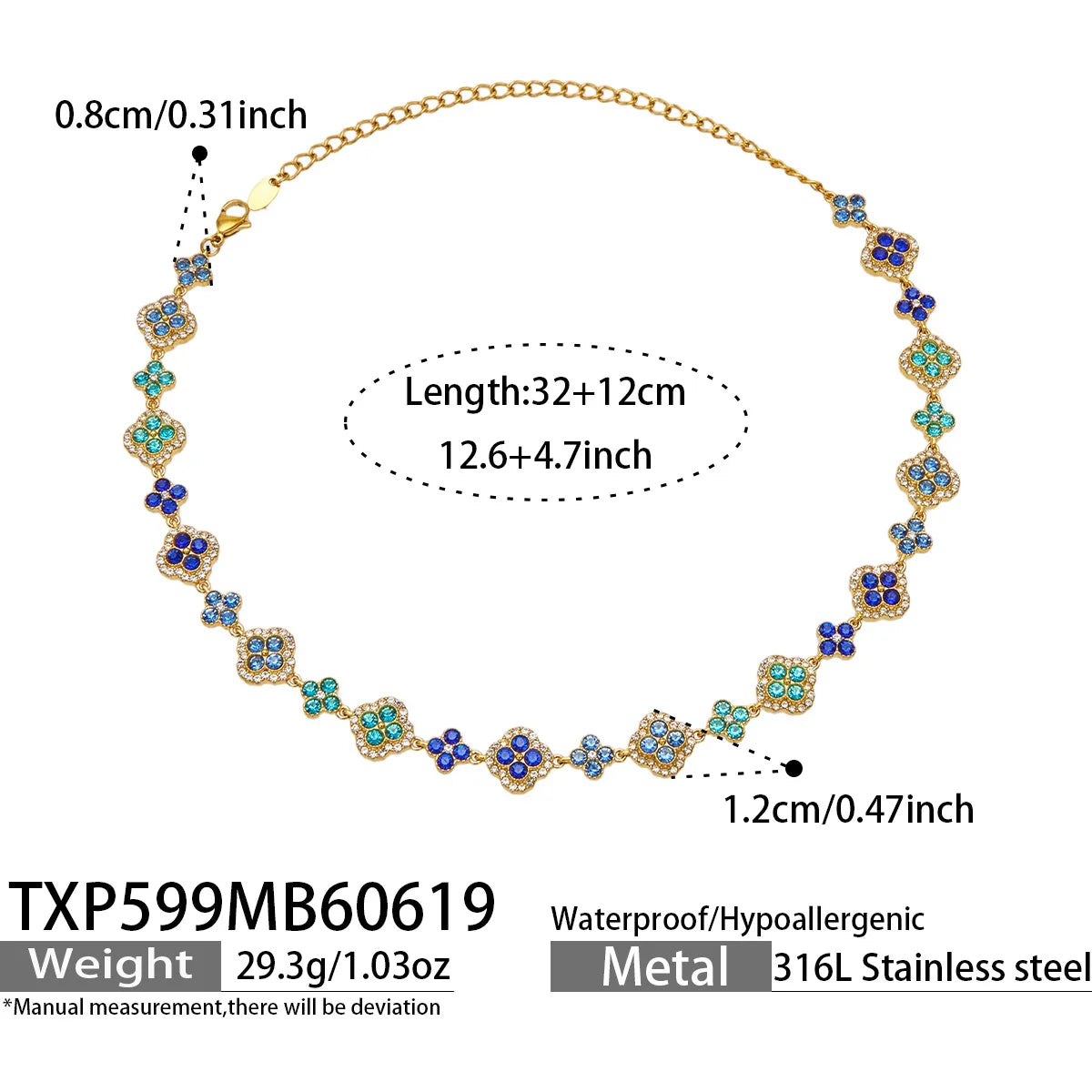 Parure zircons multicolores – Collier – coloris D
