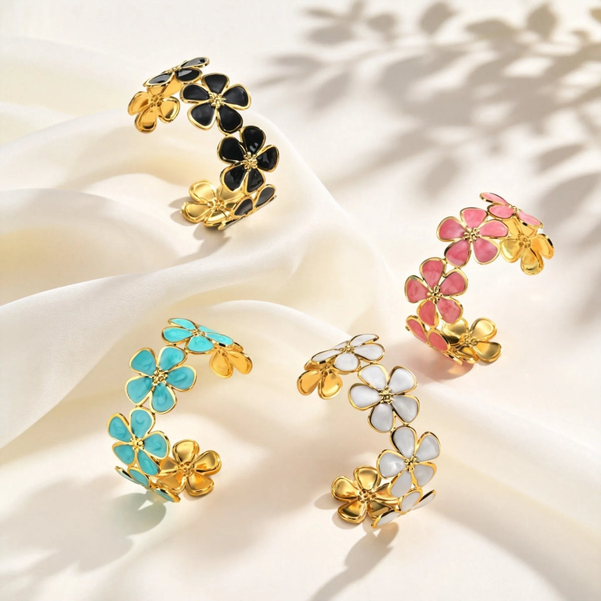 Bracelet jonc ouvert émail floral – vue 5