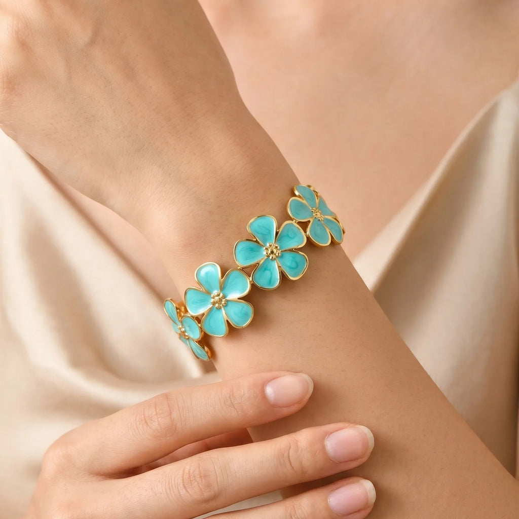 Bracelet jonc ouvert émail floral – vue 4