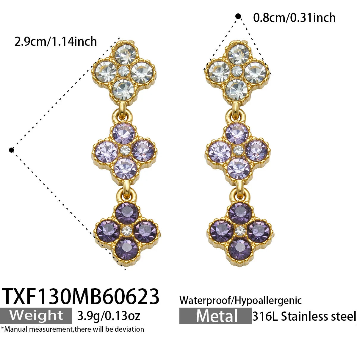 Parure zircons colorés – Boucles d'oreilles – violet