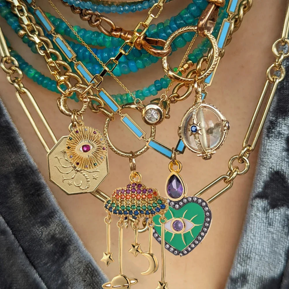 Collier pendentif cœur, étoile et mauvais œil – vue 2