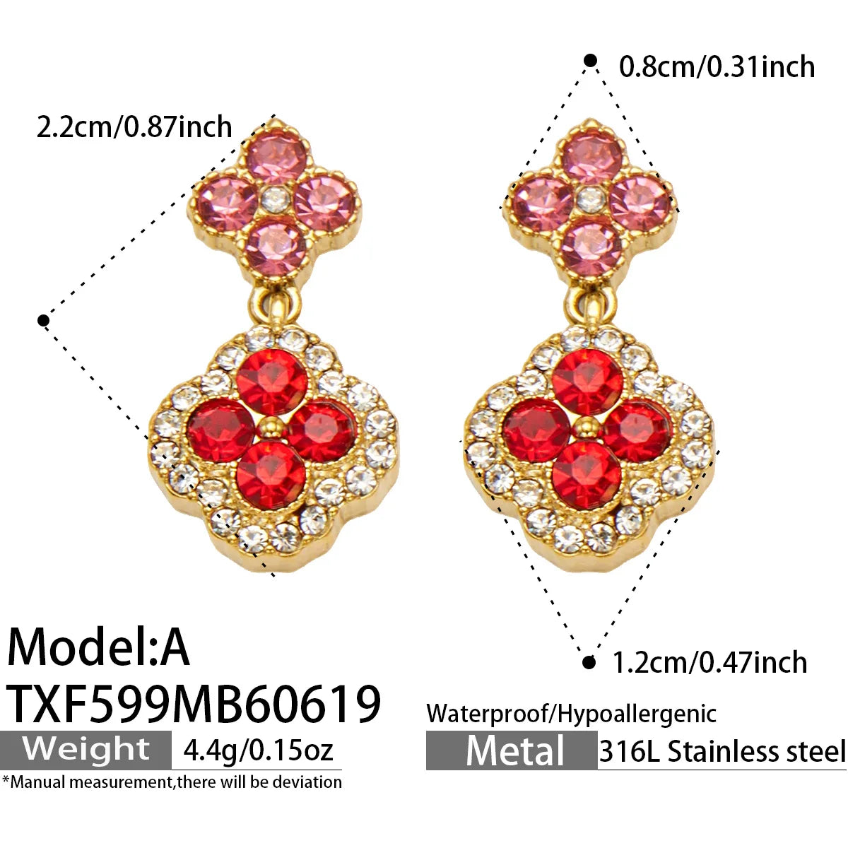 Parure zircons multicolores – Boucles d'oreilles B – coloris I