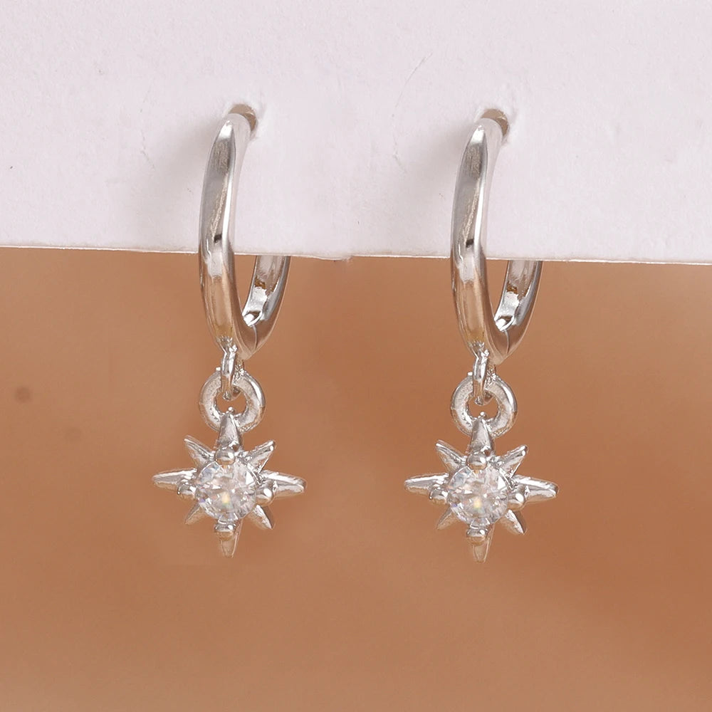 Boucles d'oreilles pendantes étoiles zircon – Argenté – modèle 4