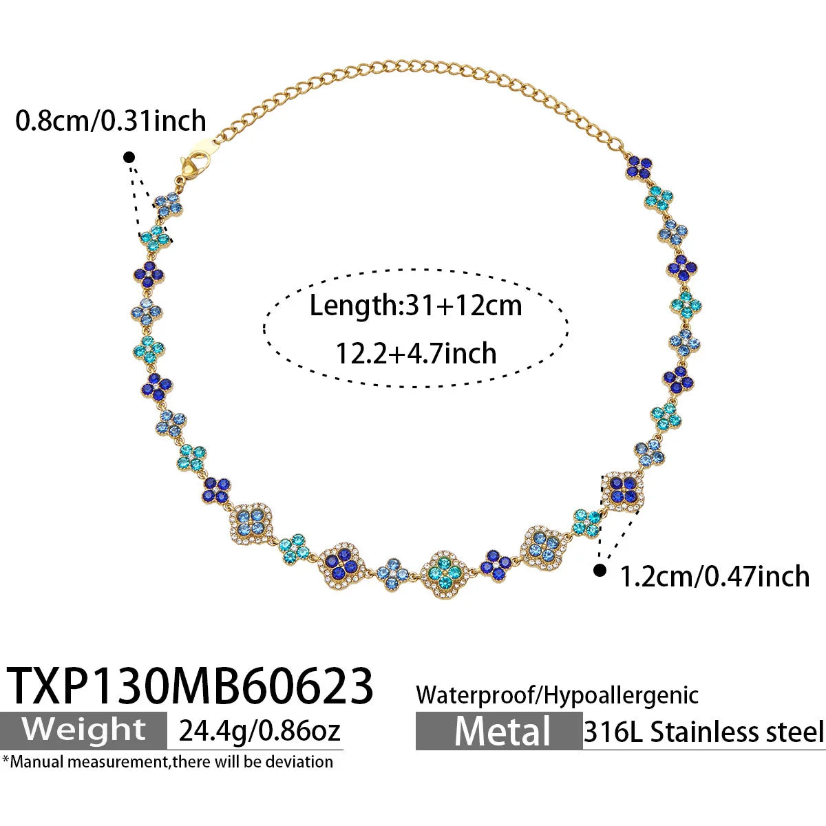 Parure zircons colorés – Collier – bleu