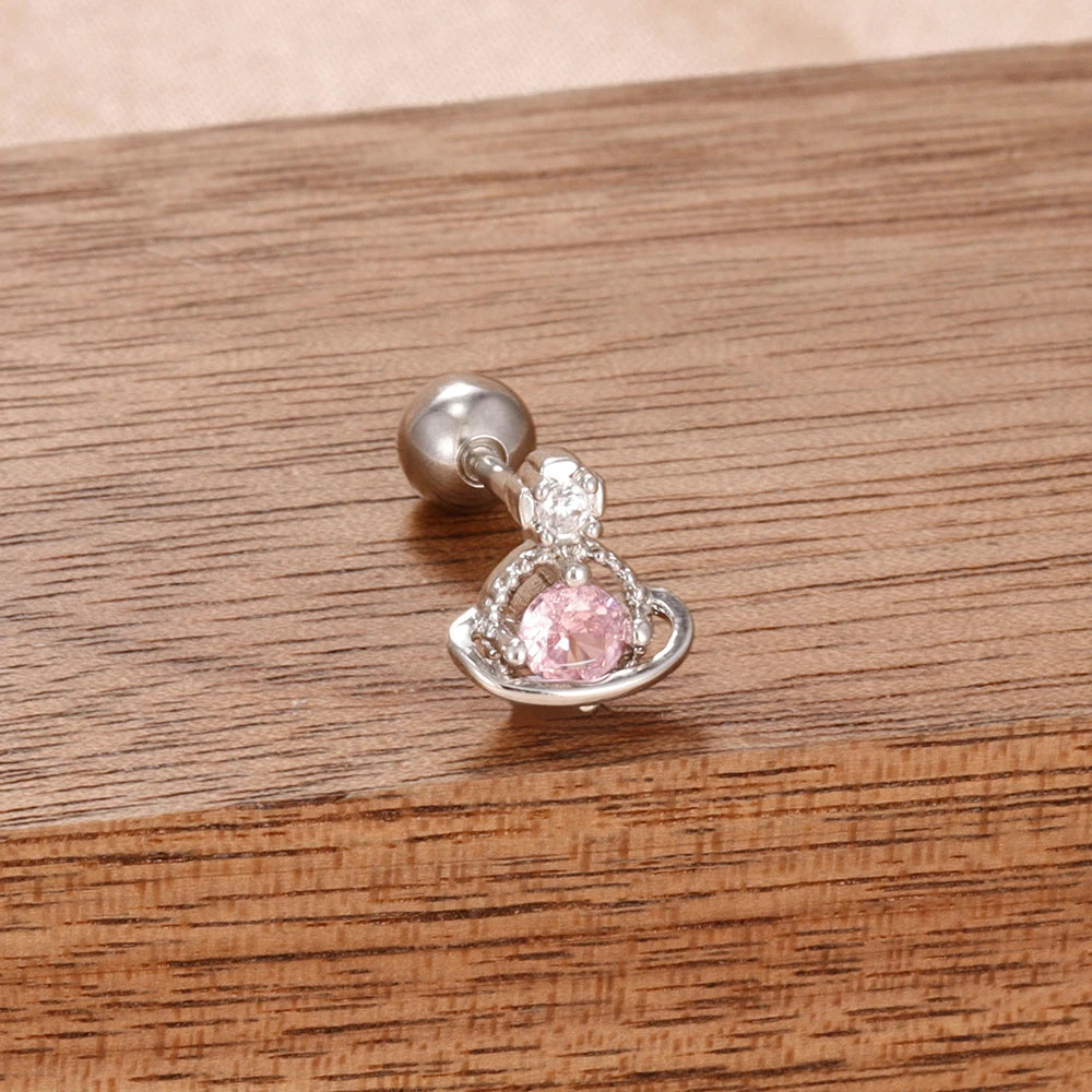 Puces d'oreilles cœur zircon – Argenté – rose